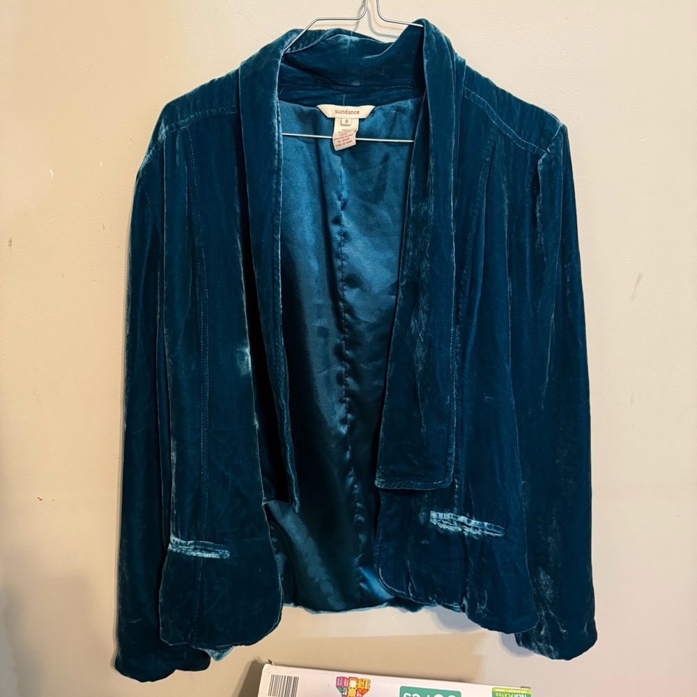 Sundance Women’s Crushed Velvet Blazer Sz 8 Blue Whimsy Goth Fairy Grunge Boho